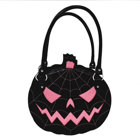 Sourpuss Glitter Pumpkin Purse Black/Pink - Picture 2 of 6